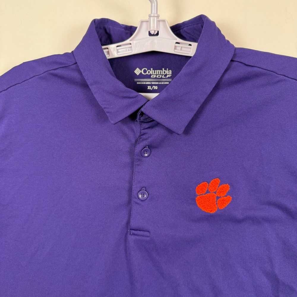 Columbia Golf Mens XL Clemson Tigers Purple Performance Polo Shirt Short Sleeve